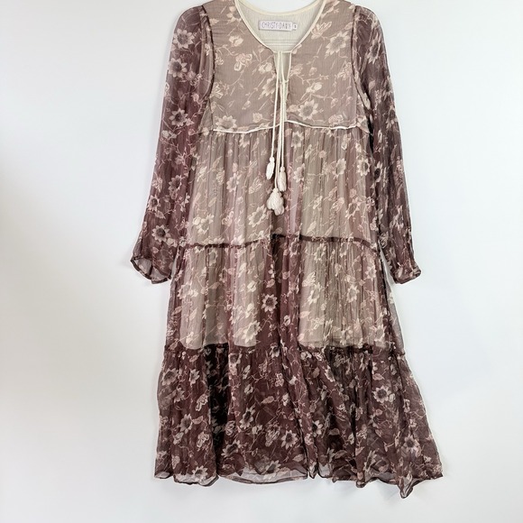 Christy Dawn The Paloma Dress Women S Rust Floral Tiered Sheer Boho $328 - Picture 2 of 14